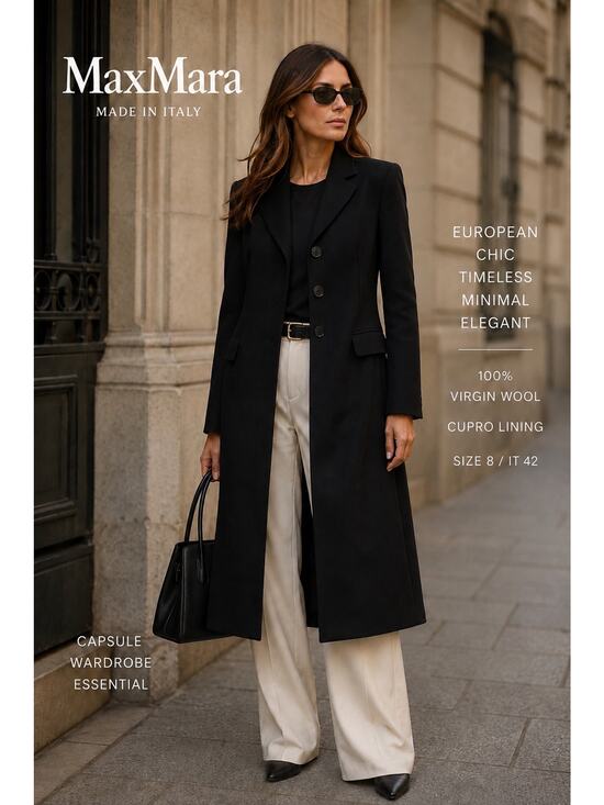 MaxMara Jackets & Blazers - Max Mara Made In Italy Virgin Wool Longline Blazer Coat Black Quiet Luxury 8